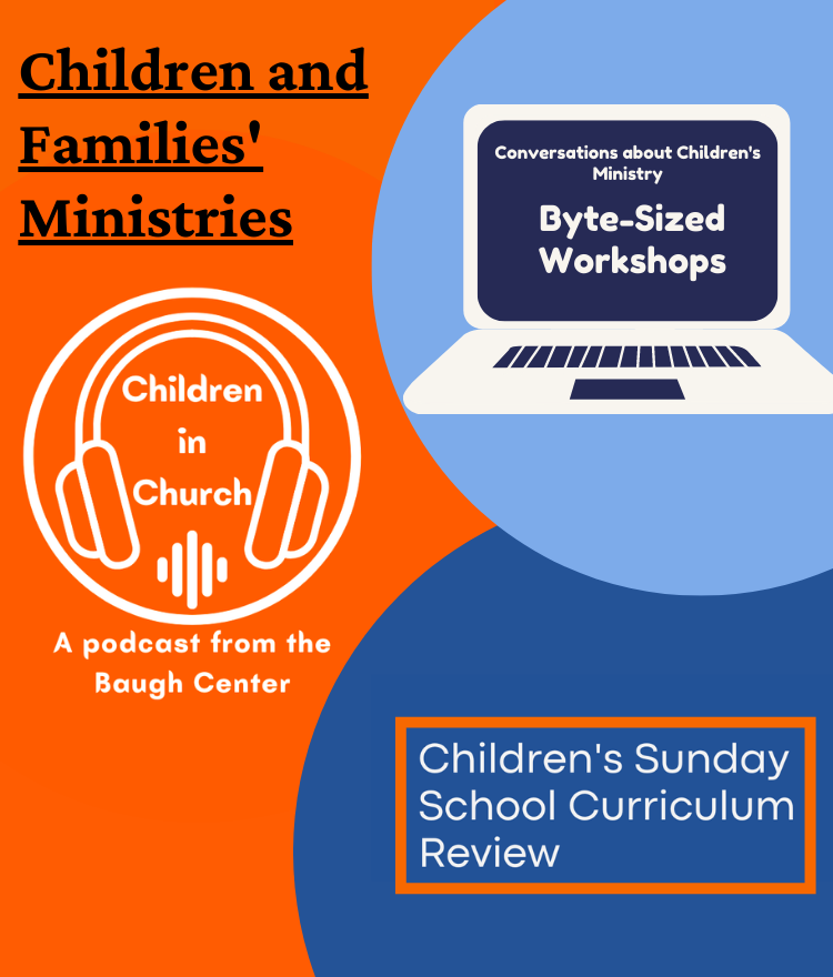 Children's Ministry Logos including Children in Church podcast, Byte-Sized Workshops, and Children's Sunday School Curriculum Review.
